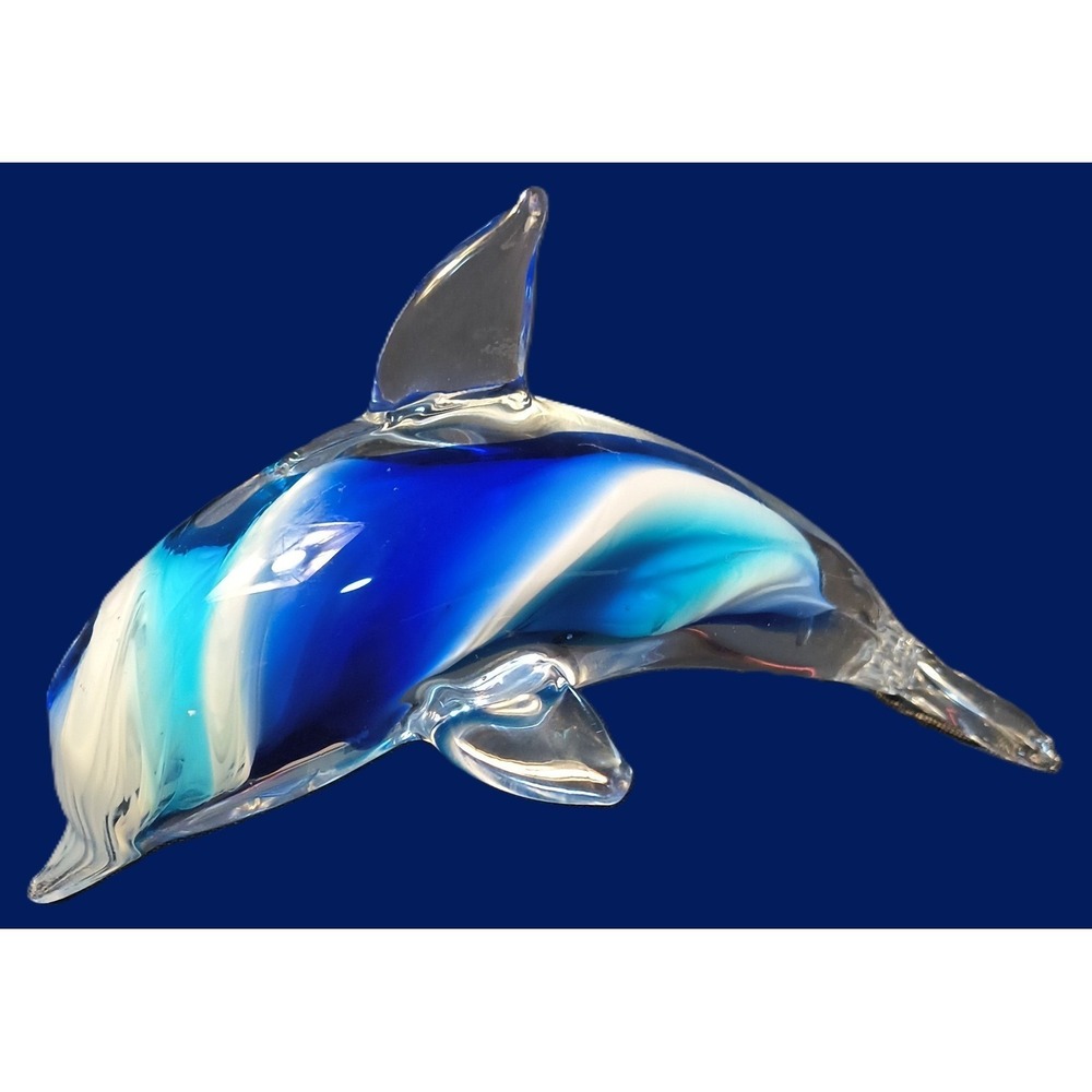 Art Glass‎ Dolphin Figurine Blue White Swirl Hand Blown Ocean Sea Life Decor - Picture 3 of 6